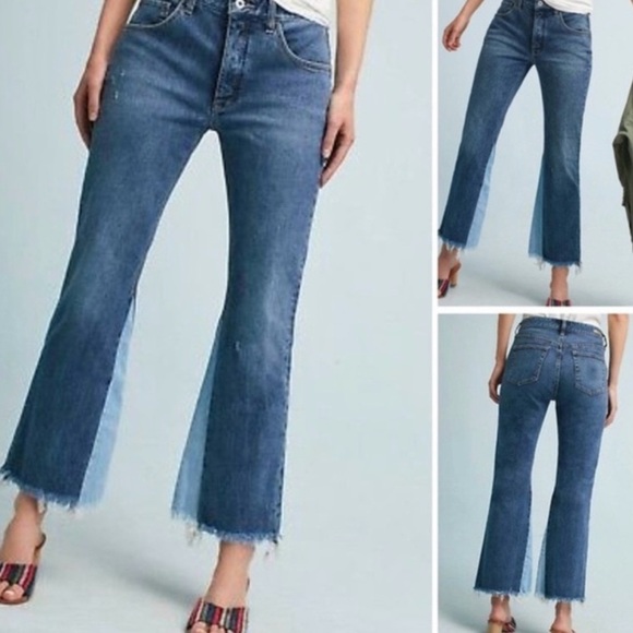 Anthropologie Pilcro & The Letter Press Two-Toned Flare Out Crop Jeans  SIZE 25 - Picture 1 of 11